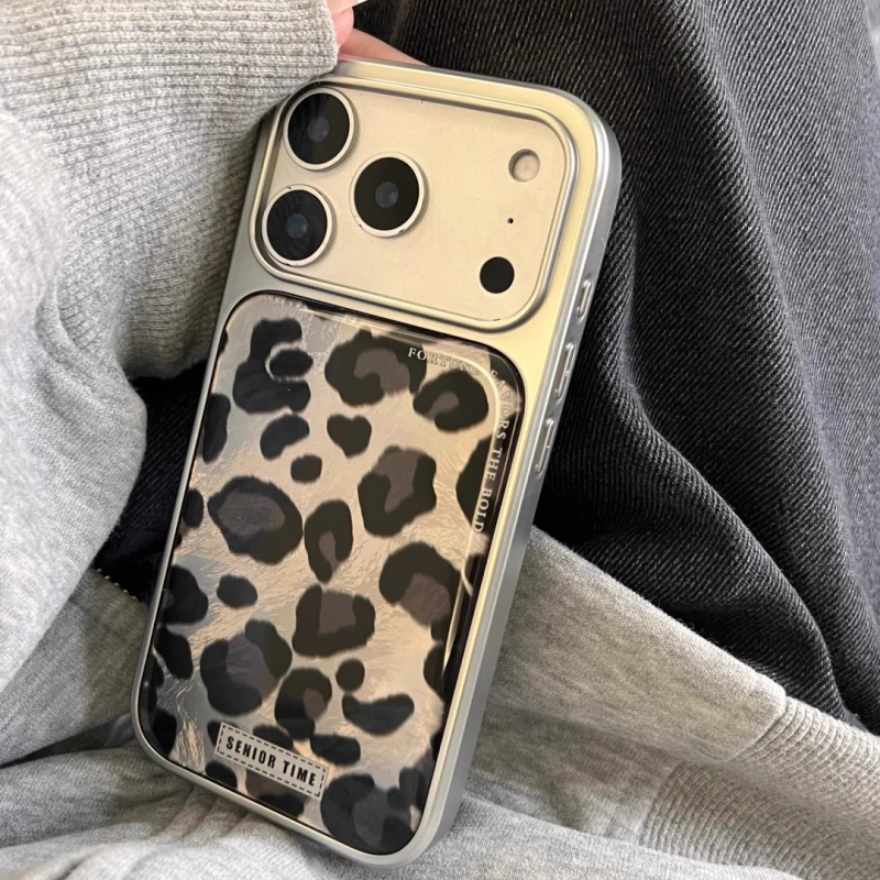 Maska za iPhone s leopard uzorkom, elektroplatirani završni sloj, akrilni materijal, zaštita od padova, prilagodljiva, kompatibilna s iPhone 13-17 Pro/Max i iPhone 14/15/16 Pro/Max