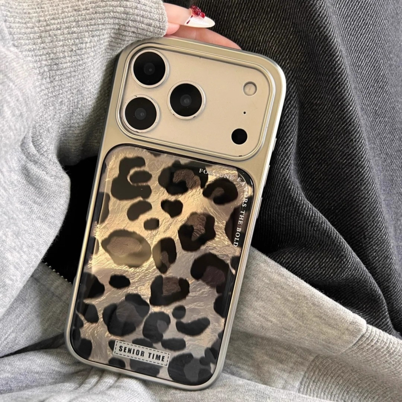Maska za iPhone s leopard uzorkom, elektroplatirani završni sloj, akrilni materijal, zaštita od padova, prilagodljiva, kompatibilna s iPhone 13-17 Pro/Max i iPhone 14/15/16 Pro/Max