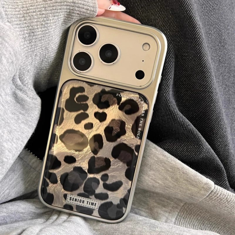 Maska za iPhone s leopard uzorkom, elektroplatirani završni sloj, akrilni materijal, zaštita od padova, prilagodljiva, kompatibilna s iPhone 13-17 Pro/Max i iPhone 14/15/16 Pro/Max