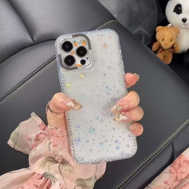 Θήκη IMD για iPhone 14/14 Pro/14 Pro Max με διαμαντένιο πλαίσιο και αστέρα, γυναικείου μινιμαλιστικού στιλ, προστασία από πτώσεις, λεπτή κατασκευή