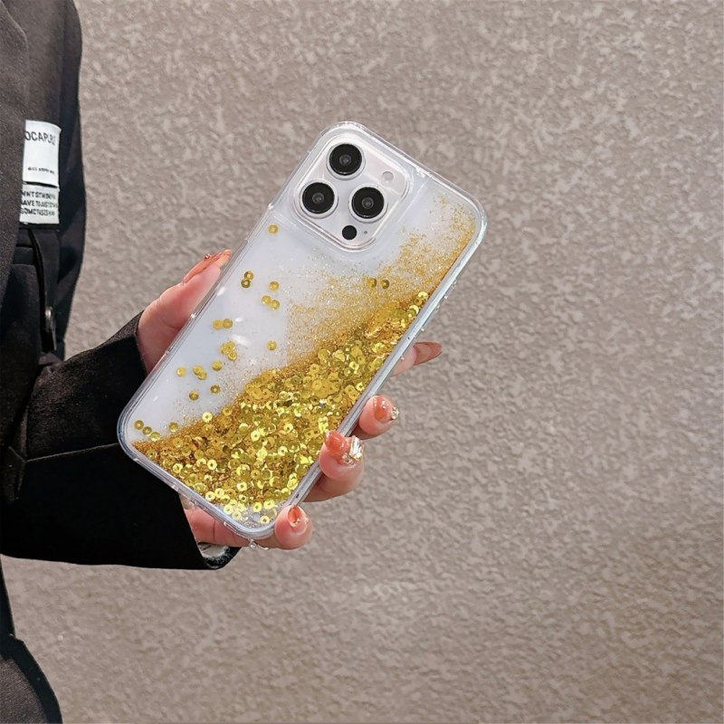 Puzdro na iPhone Gold Coin Quicksand, PC + TPU, injektážne lisovanie, magnetické uchopenie, odolné voči opotrebeniu a pádu, kompatibilné s radou iPhone 13–16