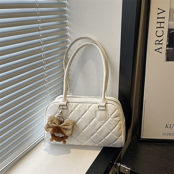 Ženska tote torba od PU kože, dijamantno prešivanje - gradski minimalistički stil, zatvarač, poliester podstava, zima 2025