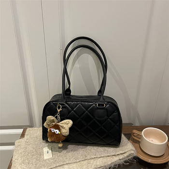 Ženska tote torba od PU kože, dijamantno prešivanje - gradski minimalistički stil, zatvarač, poliester podstava, zima 2025