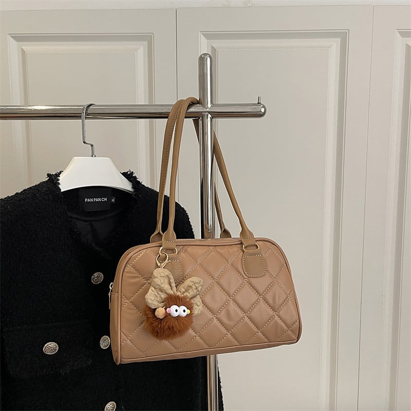 Ženska tote torba od PU kože, dijamantno prešivanje - gradski minimalistički stil, zatvarač, poliester podstava, zima 2025