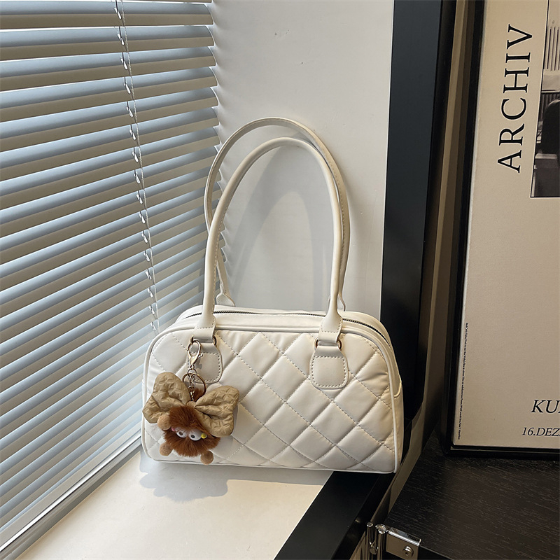 Ženska tote torba od PU kože, dijamantno prešivanje - gradski minimalistički stil, zatvarač, poliester podstava, zima 2025