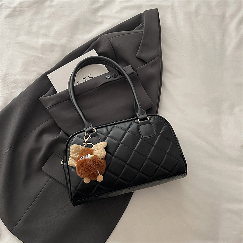 Ženska tote torba od PU kože, dijamantno prešivanje - gradski minimalistički stil, zatvarač, poliester podstava, zima 2025