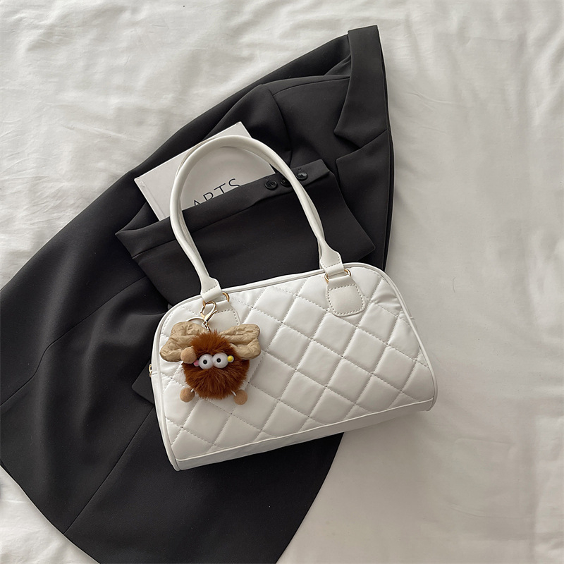 Ženska tote torba od PU kože, dijamantno prešivanje - gradski minimalistički stil, zatvarač, poliester podstava, zima 2025