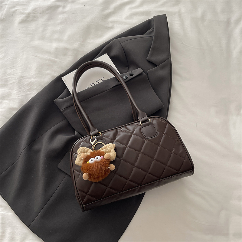 Ženska tote torba od PU kože, dijamantno prešivanje - gradski minimalistički stil, zatvarač, poliester podstava, zima 2025