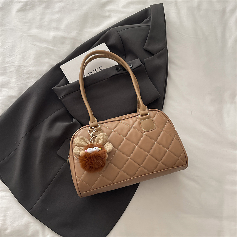 Ženska tote torba od PU kože, dijamantno prešivanje - gradski minimalistički stil, zatvarač, poliester podstava, zima 2025