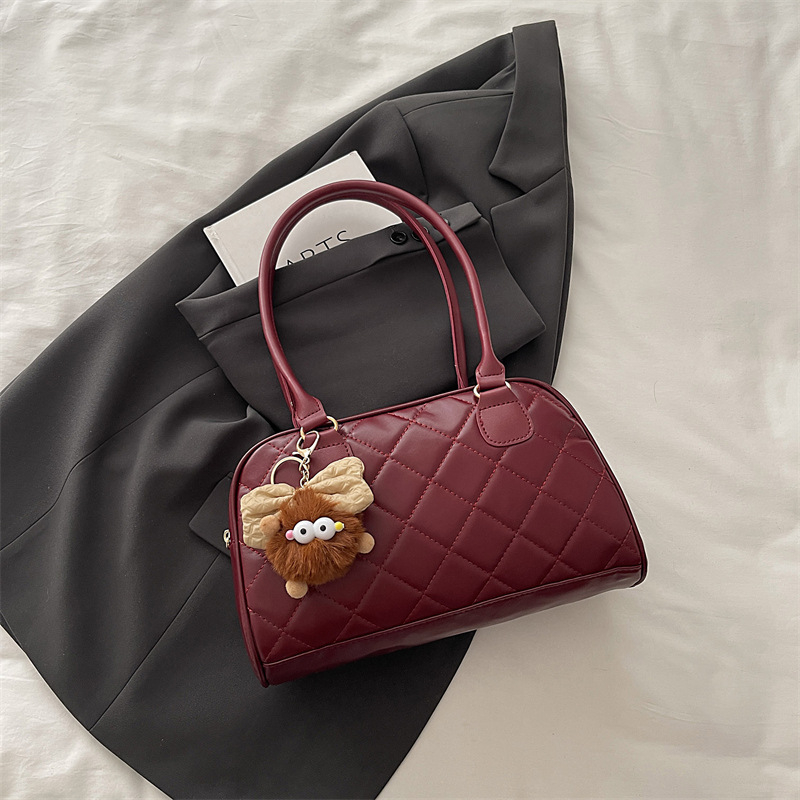 Ženska tote torba od PU kože, dijamantno prešivanje - gradski minimalistički stil, zatvarač, poliester podstava, zima 2025