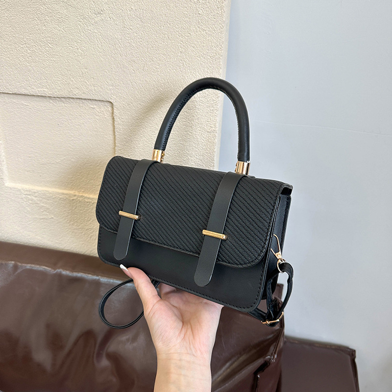 Ženska mala kvadratna torbica od PU kože — gradski jednostavan stil, horizontalan kvadratni oblik, otvaranje s poklopcem, džep za dokumente