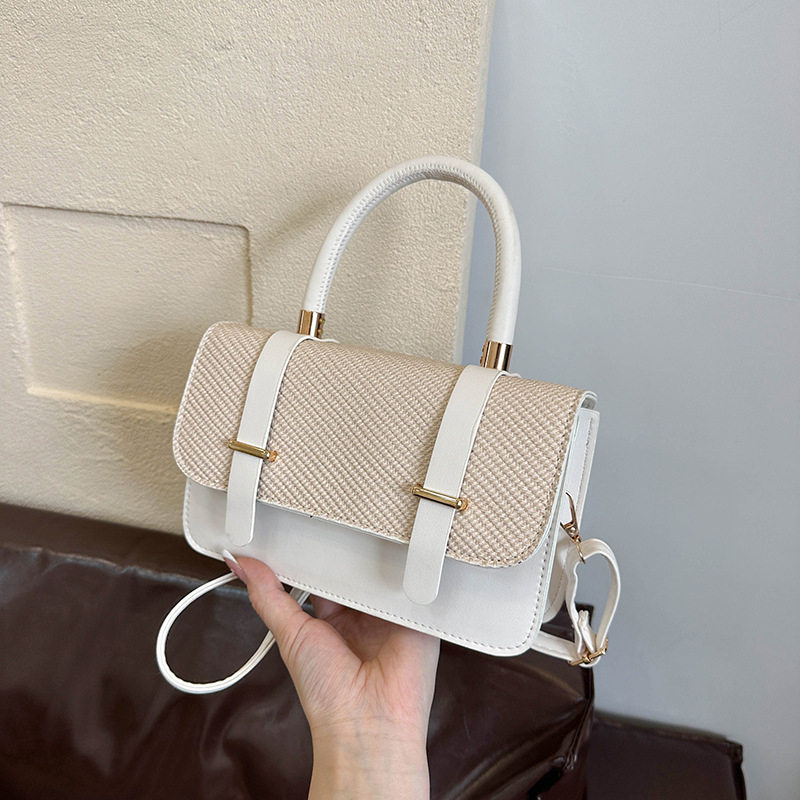 Ženska mala kvadratna torbica od PU kože — gradski jednostavan stil, horizontalan kvadratni oblik, otvaranje s poklopcem, džep za dokumente