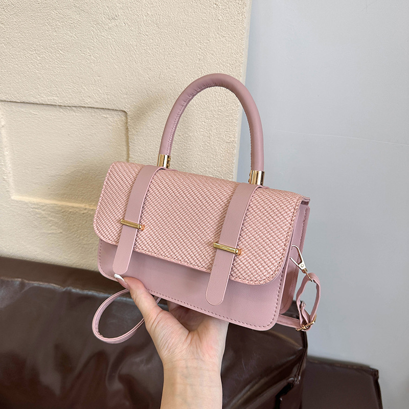 Ženska mala kvadratna torbica od PU kože — gradski jednostavan stil, horizontalan kvadratni oblik, otvaranje s poklopcem, džep za dokumente