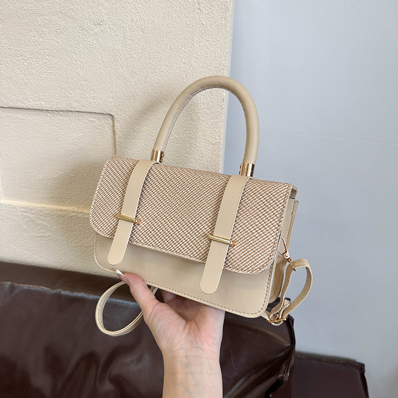 Ženska mala kvadratna torbica od PU kože — gradski jednostavan stil, horizontalan kvadratni oblik, otvaranje s poklopcem, džep za dokumente