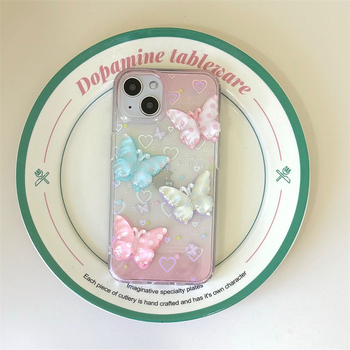 Θήκη κινητού με ανάγλυφο IMD ακρυλικό σκληρό περίβλημα με μαλακά άκρα, στυλ Ins, 3D σχέδιο καρδιά-πεταλούδα, Almost Pie, συμβατή με iPhone 12/12 Pro/12 Pro Max, 13/13 Pro/13 Pro Max, 14/14 Pro/14 Pro Max