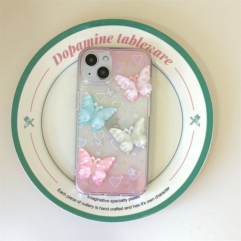 Θήκη κινητού με ανάγλυφο IMD ακρυλικό σκληρό περίβλημα με μαλακά άκρα, στυλ Ins, 3D σχέδιο καρδιά-πεταλούδα, Almost Pie, συμβατή με iPhone 12/12 Pro/12 Pro Max, 13/13 Pro/13 Pro Max, 14/14 Pro/14 Pro Max