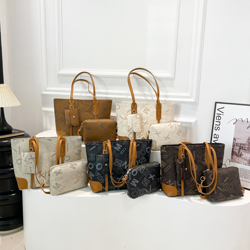 Torba Tote s retro motivom slova, PU materijal, poliester podstava, zatvarač na zip, vodoravni kvadratni oblik, unutarnja pretinica za telefon