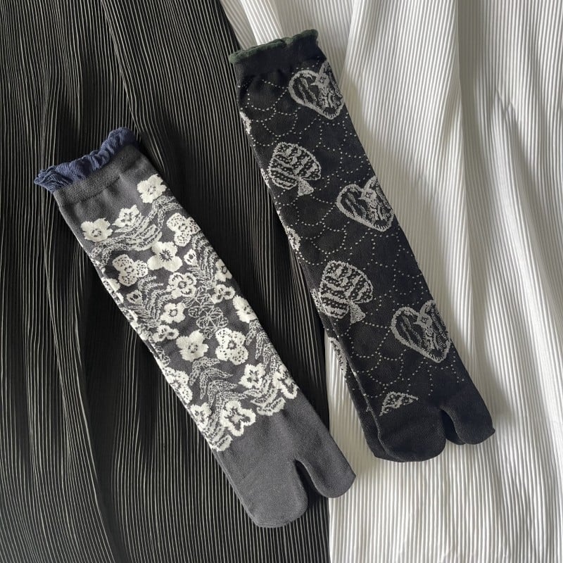 Čarape u japanskom stilu s čipkastim rubom i balonastim krajem, jacquard, s odvojenim prstima, srednja dužina, pamuk, antisklizne, upijaju znoj