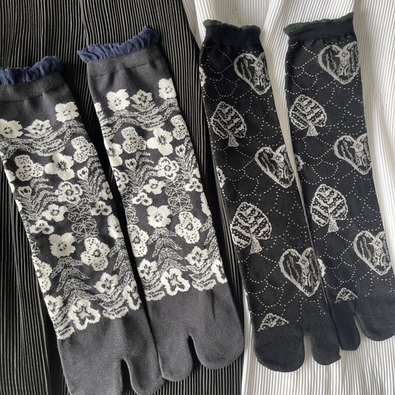 Čarape u japanskom stilu s čipkastim rubom i balonastim krajem, jacquard, s odvojenim prstima, srednja dužina, pamuk, antisklizne, upijaju znoj