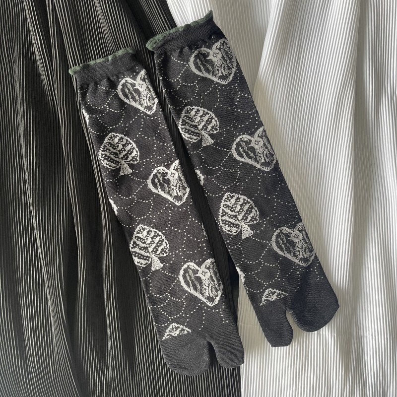 Čarape u japanskom stilu s čipkastim rubom i balonastim krajem, jacquard, s odvojenim prstima, srednja dužina, pamuk, antisklizne, upijaju znoj