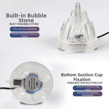 Akvaris buboréklámpa vulkáni tájjal, oxigénpumpa, pagoda lámpa, vízálló