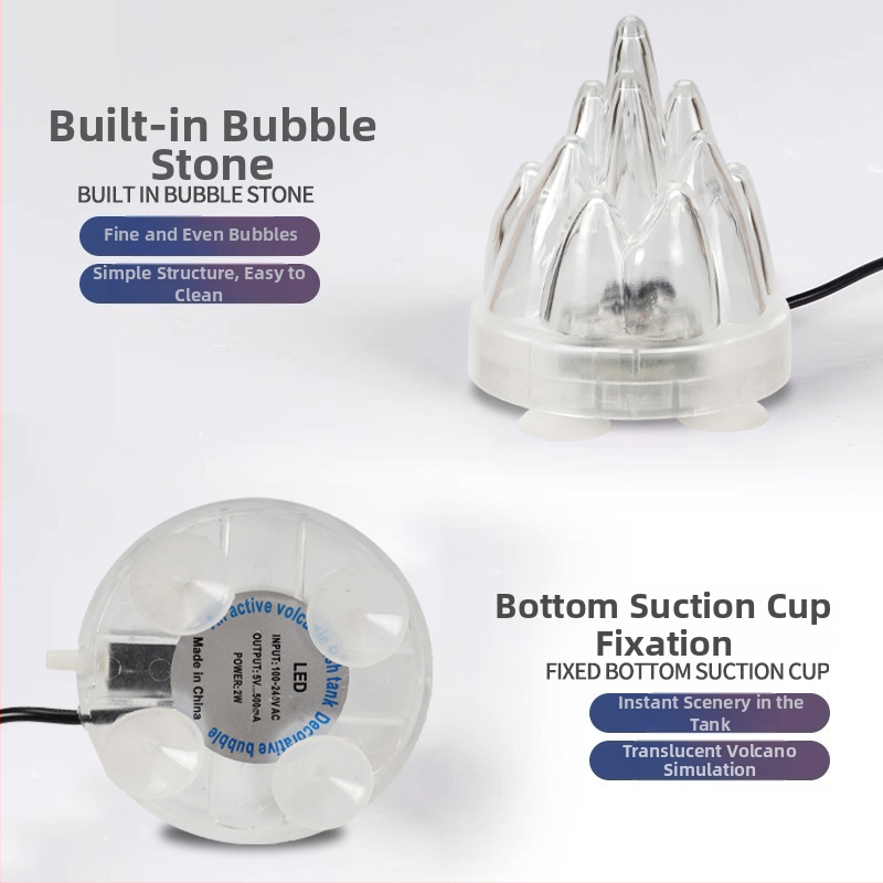 Akvarijná lampa s bublinami a sopečnou scenériou, oxigénová pumpa, pagodová lampa, vodotesná