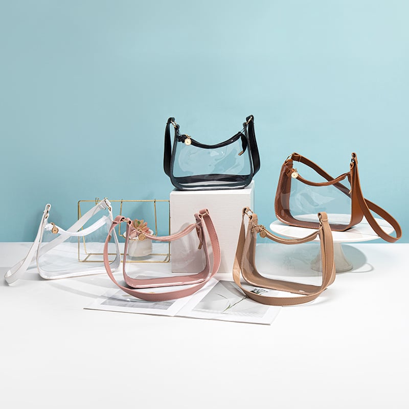 Torbica za podlakticu, prozirna PVC, oblik dumpling, zatvaranje zipom, urbano jednostavan stil, bez podstave, s jednim remenom za rame, za svakodnevnu upotrebu