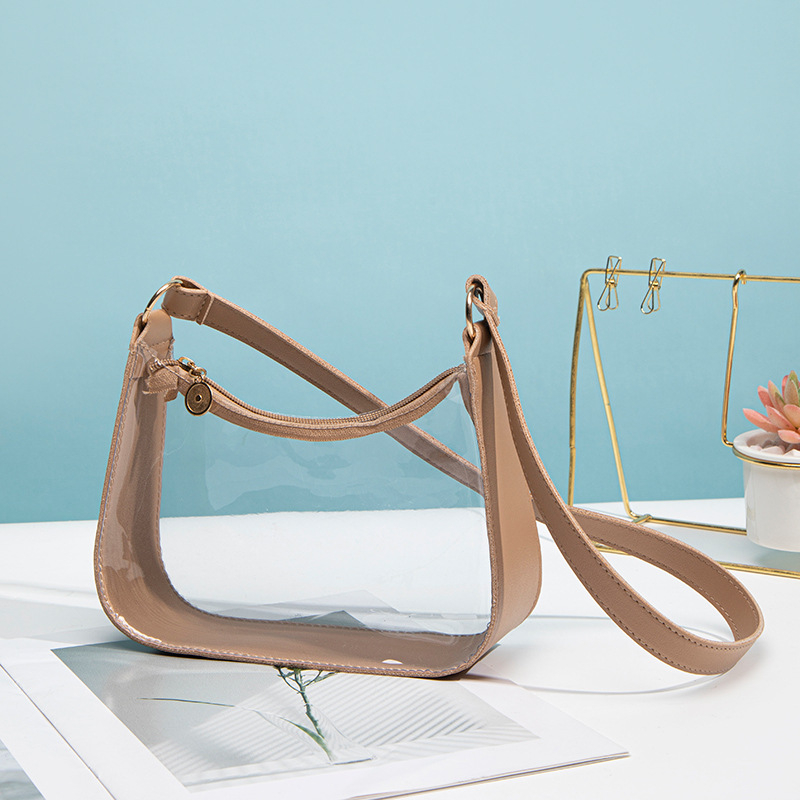 Torbica za podlakticu, prozirna PVC, oblik dumpling, zatvaranje zipom, urbano jednostavan stil, bez podstave, s jednim remenom za rame, za svakodnevnu upotrebu