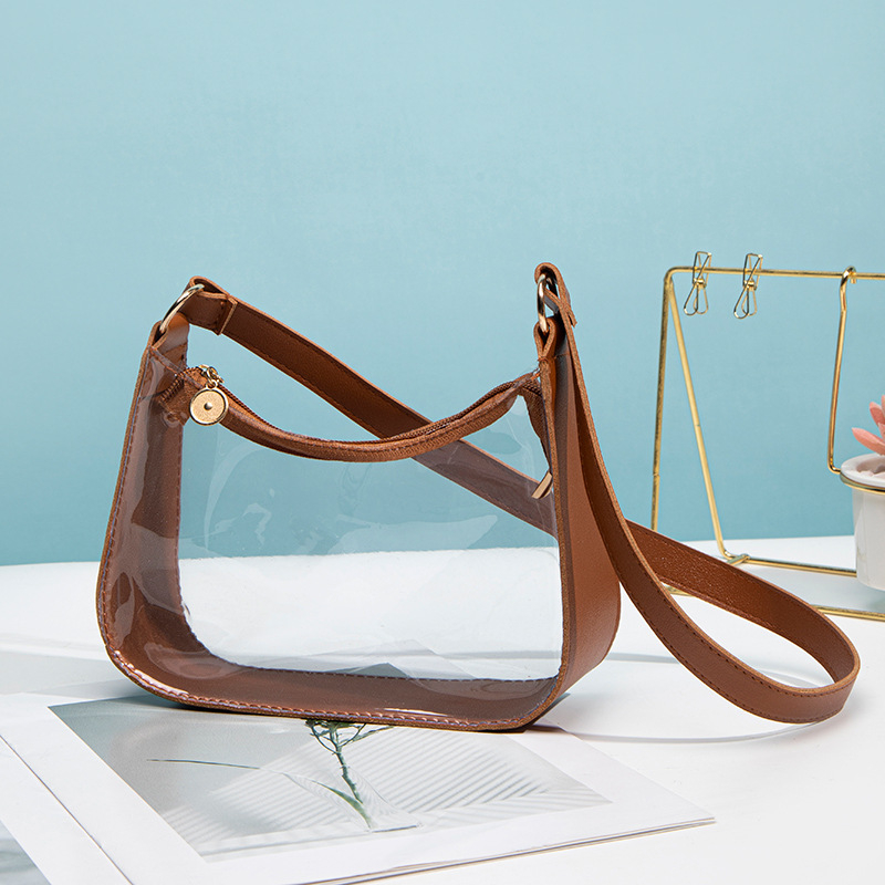 Torbica za podlakticu, prozirna PVC, oblik dumpling, zatvaranje zipom, urbano jednostavan stil, bez podstave, s jednim remenom za rame, za svakodnevnu upotrebu