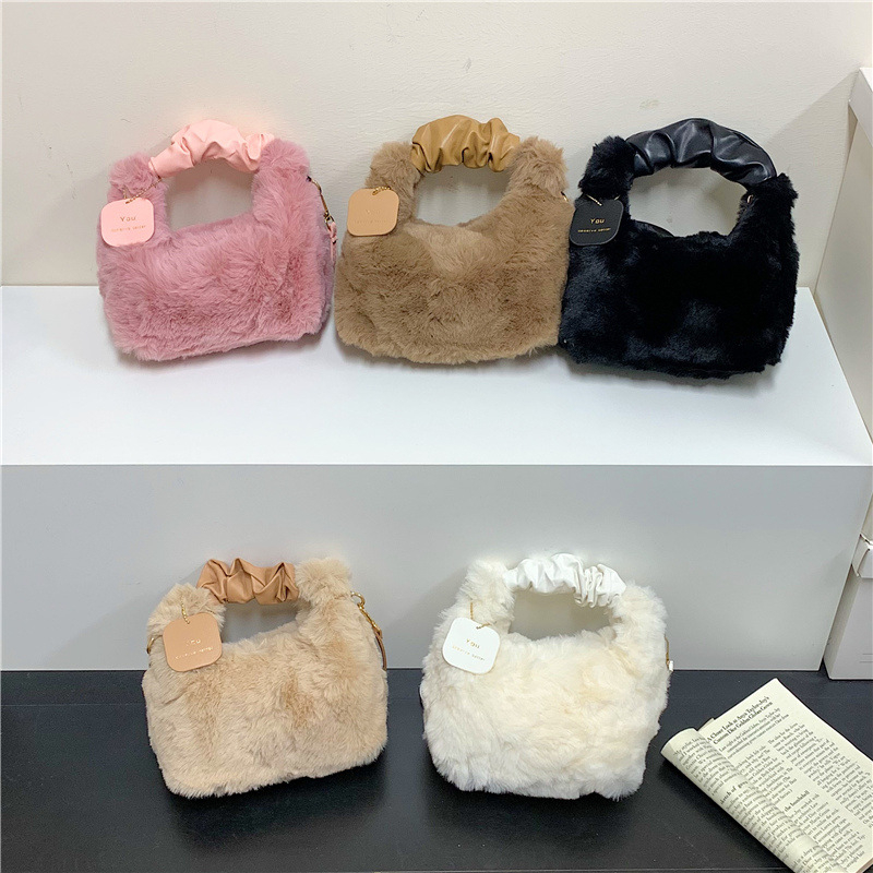 Ženska zimska torbica od vunenog pliša, gradski jednostavan stil, crossbody torba preko ramena, horizontalni kvadratni oblik, zatvarač, laminirana unutarnja pretinac