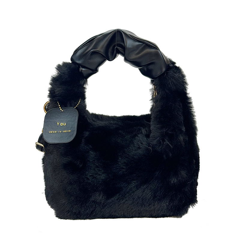 Ženska zimska torbica od vunenog pliša, gradski jednostavan stil, crossbody torba preko ramena, horizontalni kvadratni oblik, zatvarač, laminirana unutarnja pretinac