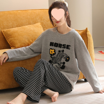 G4A Γυναικεία χειμερινή πυζάμα με μακριά μανίκια, στρογγυλό λαιμό, εξαιρετικά χοντρή ύφανση από νάιλον/πολυαμίδη, ριγέ μακριά παντελόνια, ζεστή