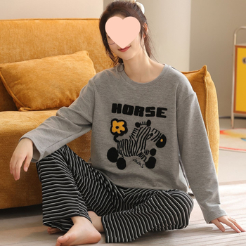 G4A Γυναικεία χειμερινή πυζάμα με μακριά μανίκια, στρογγυλό λαιμό, εξαιρετικά χοντρή ύφανση από νάιλον/πολυαμίδη, ριγέ μακριά παντελόνια, ζεστή