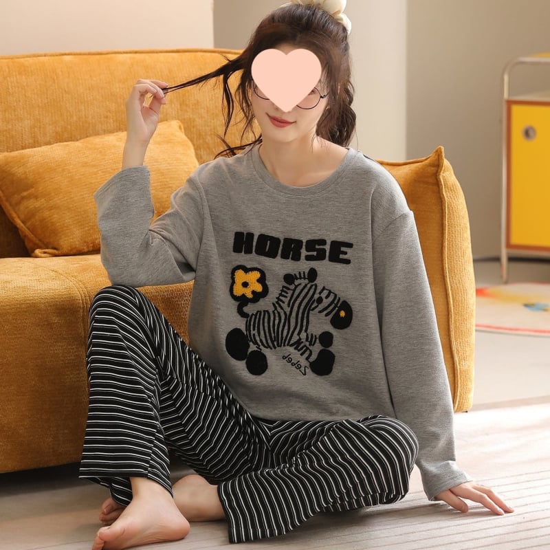 G4A Γυναικεία χειμερινή πυζάμα με μακριά μανίκια, στρογγυλό λαιμό, εξαιρετικά χοντρή ύφανση από νάιλον/πολυαμίδη, ριγέ μακριά παντελόνια, ζεστή