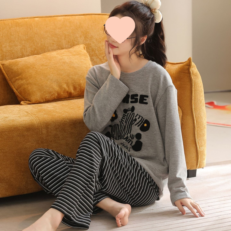 G4A Γυναικεία χειμερινή πυζάμα με μακριά μανίκια, στρογγυλό λαιμό, εξαιρετικά χοντρή ύφανση από νάιλον/πολυαμίδη, ριγέ μακριά παντελόνια, ζεστή