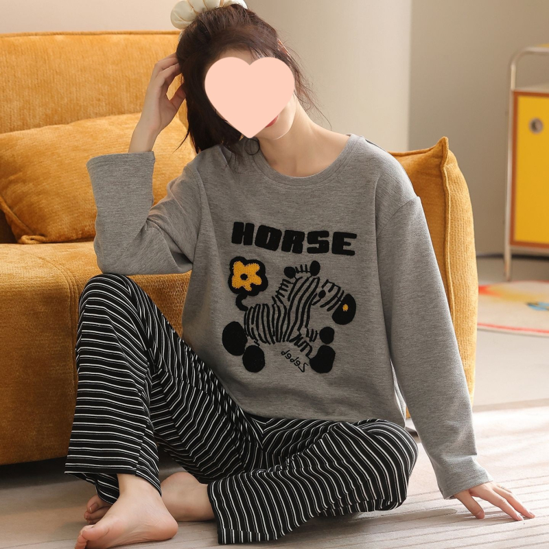 G4A Γυναικεία χειμερινή πυζάμα με μακριά μανίκια, στρογγυλό λαιμό, εξαιρετικά χοντρή ύφανση από νάιλον/πολυαμίδη, ριγέ μακριά παντελόνια, ζεστή