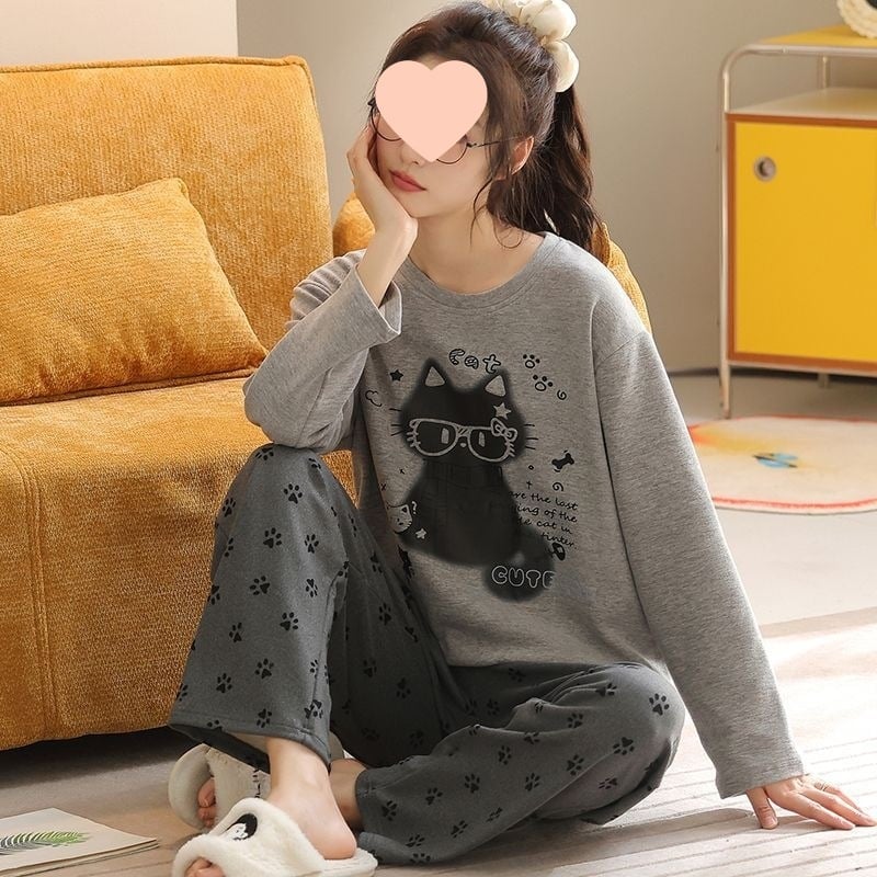 G4A Γυναικεία χειμερινή πυζάμα με μακριά μανίκια, στρογγυλό λαιμό, εξαιρετικά χοντρή ύφανση από νάιλον/πολυαμίδη, ριγέ μακριά παντελόνια, ζεστή