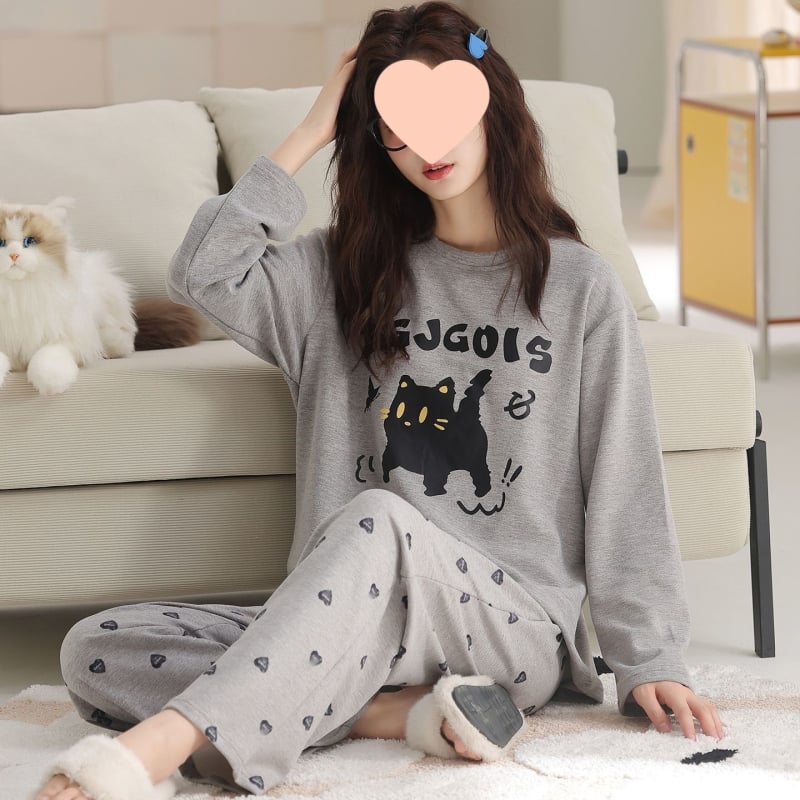 G4A Γυναικεία χειμερινή πυζάμα με μακριά μανίκια, στρογγυλό λαιμό, εξαιρετικά χοντρή ύφανση από νάιλον/πολυαμίδη, ριγέ μακριά παντελόνια, ζεστή