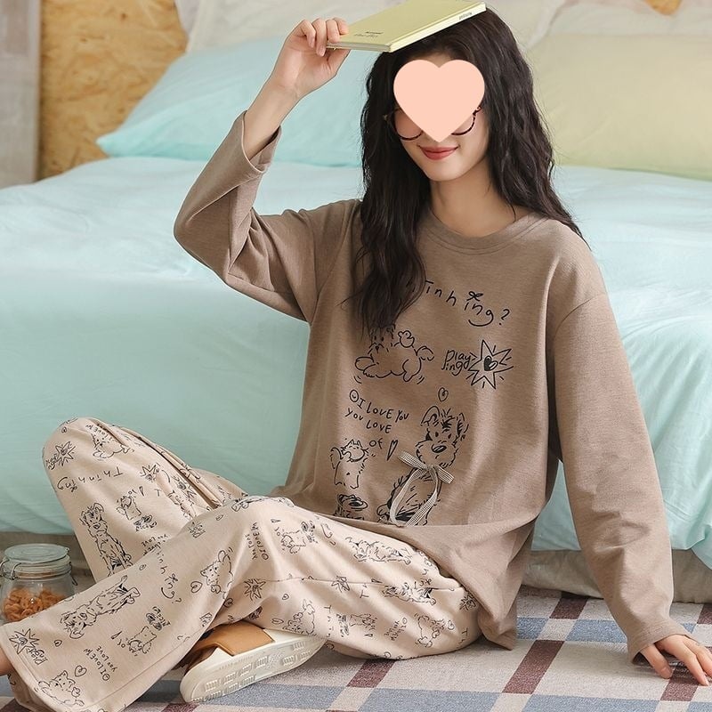 G4A Γυναικεία χειμερινή πυζάμα με μακριά μανίκια, στρογγυλό λαιμό, εξαιρετικά χοντρή ύφανση από νάιλον/πολυαμίδη, ριγέ μακριά παντελόνια, ζεστή