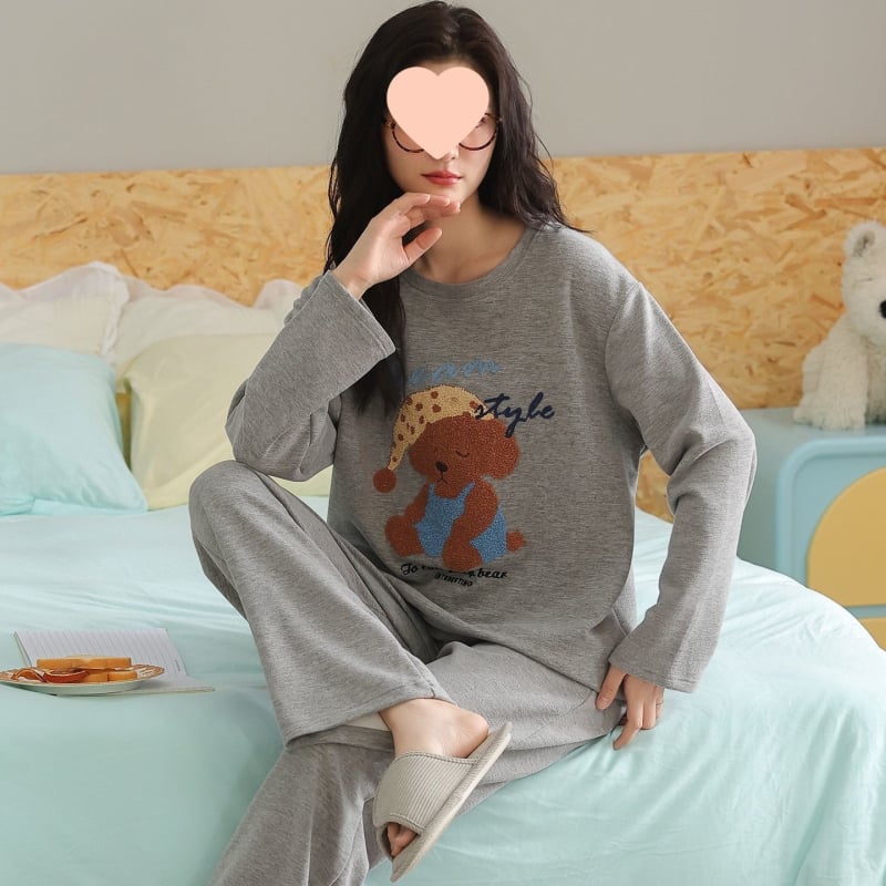 G4A Γυναικεία χειμερινή πυζάμα με μακριά μανίκια, στρογγυλό λαιμό, εξαιρετικά χοντρή ύφανση από νάιλον/πολυαμίδη, ριγέ μακριά παντελόνια, ζεστή