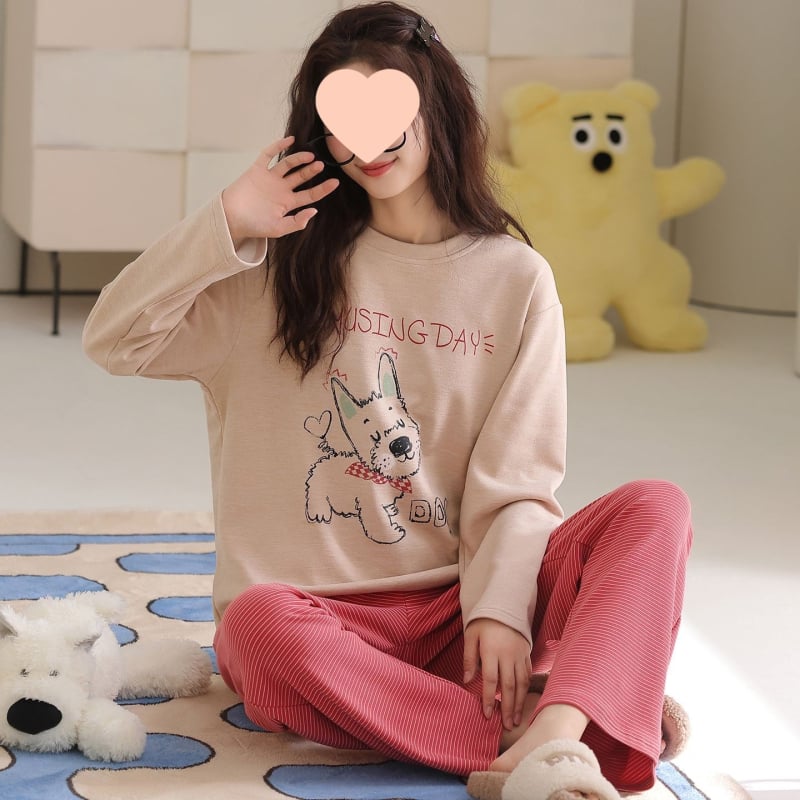 G4A Γυναικεία χειμερινή πυζάμα με μακριά μανίκια, στρογγυλό λαιμό, εξαιρετικά χοντρή ύφανση από νάιλον/πολυαμίδη, ριγέ μακριά παντελόνια, ζεστή