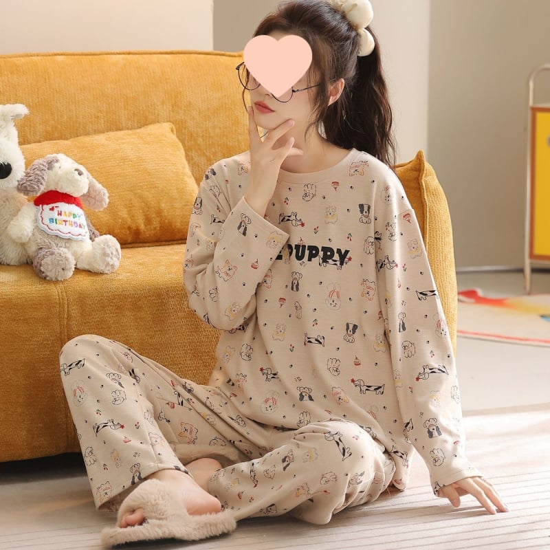 G4A Γυναικεία χειμερινή πυζάμα με μακριά μανίκια, στρογγυλό λαιμό, εξαιρετικά χοντρή ύφανση από νάιλον/πολυαμίδη, ριγέ μακριά παντελόνια, ζεστή