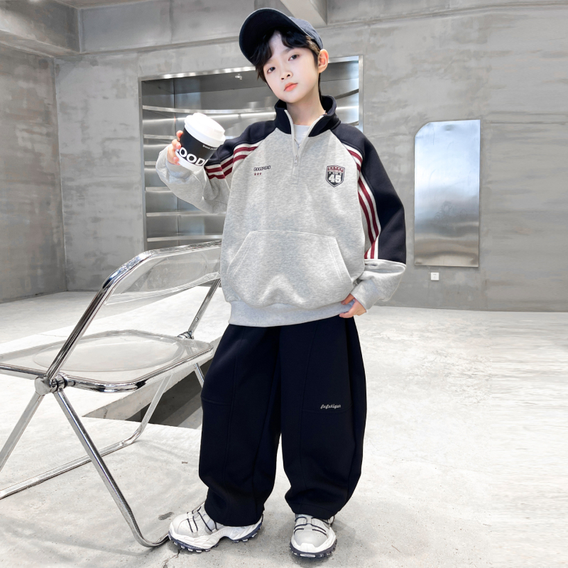 Muški casual set: hoodie s kapuljom i hlače, pamukova smjesa 70% pamuka, dugi hlače, za djecu 8+ godina, jesen 2025