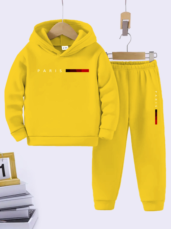 Dječji dvodijelni komplet s kapuljačom: hoodie i hlače, 95% poliester + 5% elastan, geometrijski uzorak, dugi rukav, proljeće–jesen