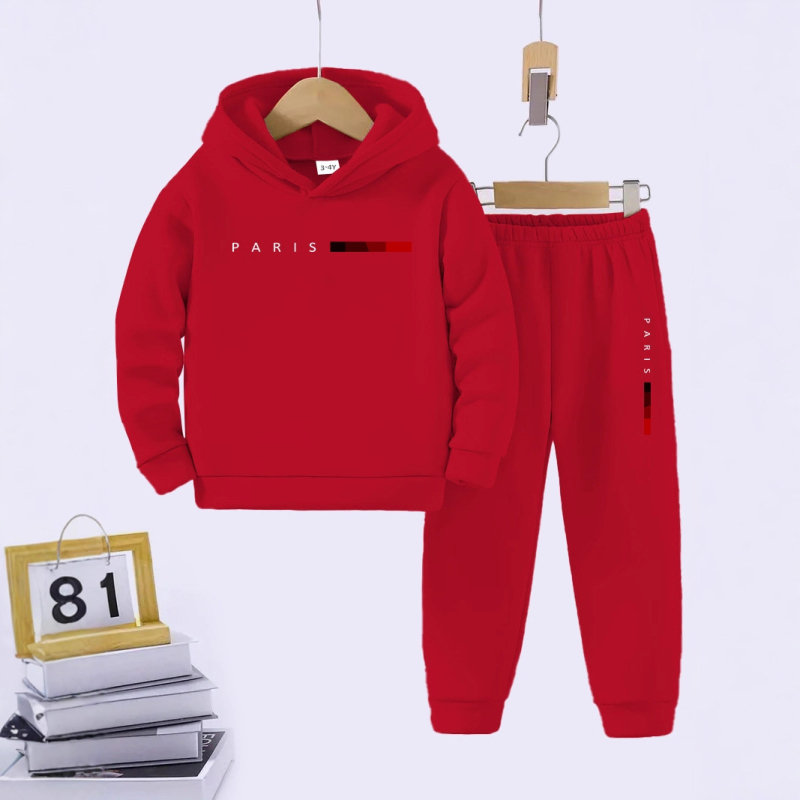 Dječji dvodijelni komplet s kapuljačom: hoodie i hlače, 95% poliester + 5% elastan, geometrijski uzorak, dugi rukav, proljeće–jesen