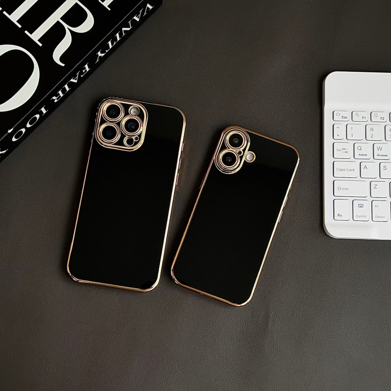 Premium elektroplater PC tvrdi kućište s zlatnim rubom i preciznim otvorima za iPhone 16 Pro Max (kompatibilno s iPhone 15 Pro) – otporan na padove