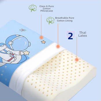 Детска латексова възглавница Kadoubei — естествен латекс, съдържание латекс повече от 90%, ядро: 100% памук, форма: правоъгълник