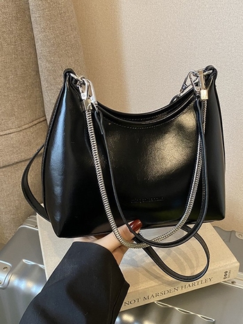 Geantă de umăr pentru femei, Dumpling, PU, închidere cu fermoar, cu capac, buzunare interne pentru telefon și cameră