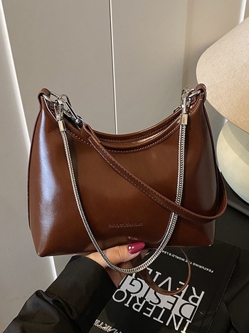 Geantă de umăr pentru femei, Dumpling, PU, închidere cu fermoar, cu capac, buzunare interne pentru telefon și cameră