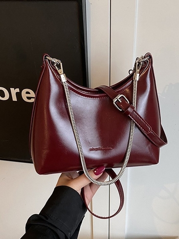 Geantă de umăr pentru femei, Dumpling, PU, închidere cu fermoar, cu capac, buzunare interne pentru telefon și cameră